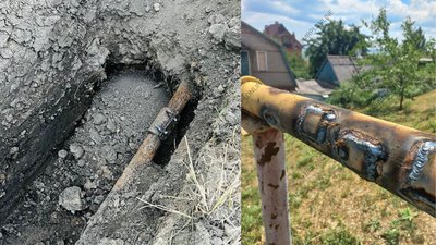 Ось так ремонтували водовід та газові труби окупанти у Маріуполі у липні 2022 року Ось так ремонтували водовід та газові труби окупанти у Маріуполі у липні 2022 року