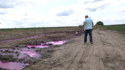 Рожеві калюжі біля Рівного: спеціалісти відібрали проби ґрунту та повітря