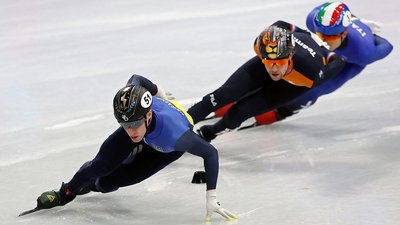 Олег Гандей (на передньому плані) у забігу Олімпіади-2026