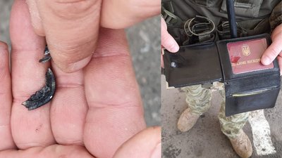 Осколок, який застряг у металевому жетоні українського військового Осколок, який застряг у металевому жетоні українського військового