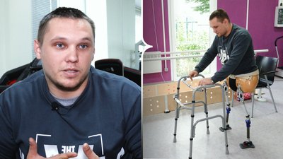 Колаж: зліва — військовослужбовець Семен Компанієць, справа — він на протезах