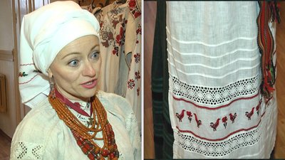 Сорочка кінець XIX століття,з села Гута Славутського району. Фартух та спідниця — репліка Сорочка кінець XIX століття,з села Гута Славутського району. Фартух та спідниця — репліка