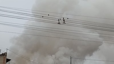 Дим від пожежі на гуртівні у Луцьку, яка виникла через атаку РФ, 14 жовтня 2026 року