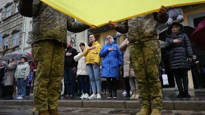 Виконання Державного Гімну на площі Ринок, 11 березня 2024. Виконання Державного Гімну на площі Ринок, 11 березня 2024.