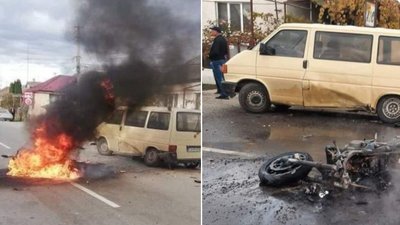 На Закарпатті при зіткненні з мікроавтобусом спалахнув мотоцикл. Його водій травмований