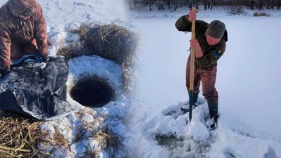 В озерах Чернігівщини прорубують лунки, щоб не задихнулася риба
