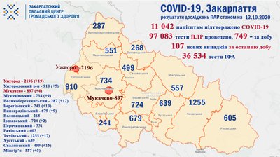 Коронавірус на Закарпатті: 107 нових випадків, 30 одужали Коронавірус на Закарпатті: 107 нових випадків, 30 одужали