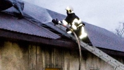 Пожежники гасять вогонь на будівлі для утримання птиці Пожежники гасять вогонь на будівлі для утримання птиці