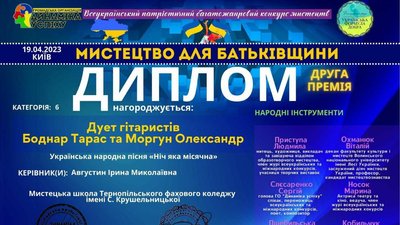 Диплом за друге місце у всеукраїнському конкурсі Диплом за друге місце у всеукраїнському конкурсі