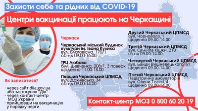 На Черкащині діють 23 Центри вакцинації населення На Черкащині діють 23 Центри вакцинації населення