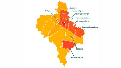 Чотири міста та п'ять районів Прикарпаття - у червоній зоні Чотири міста та п'ять районів Прикарпаття - у червоній зоні