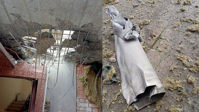 Зруйнована будівля готелю "Дружба" та фрагмент снаряду Зруйнована будівля готелю "Дружба" та фрагмент снаряду