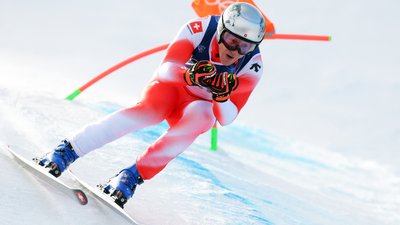 Марко Одерматт під час виступу в даунгілі на Олімпійських іграх-2026