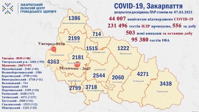 503 нові випади COVID-19 виявили на Закарпатті 503 нові випади COVID-19 виявили на Закарпатті