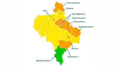 Тлумацький і Городенківський райони - у помаранчевій зоні Тлумацький і Городенківський райони - у помаранчевій зоні