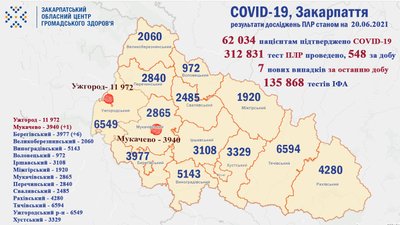 На Закарпатті виявили 7 випадків COVID-19 за добу. Жоден пацієнт не помер На Закарпатті виявили 7 випадків COVID-19 за добу. Жоден пацієнт не помер