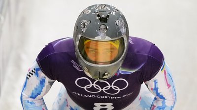 Скелетоніст Владислав Гераскевич у шоломі на Олімпіаді-2026