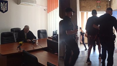 Правоохоронці супроводжують підозрюваного в приміщенні Хмельницького міськрайонного суду