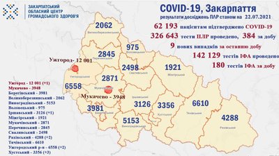 На Закарпатті виявили дев'ять нових випадків COVID-19 На Закарпатті виявили дев'ять нових випадків COVID-19