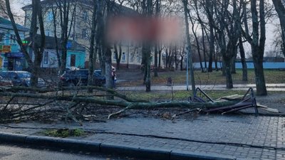 У Сумах вітер пошкодив полотнище прапора біля фонтану "Садко" У Сумах вітер пошкодив полотнище прапора біля фонтану "Садко"