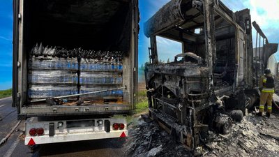 Згоріла вантажівка на трасі М-13 Згоріла вантажівка на трасі М-13