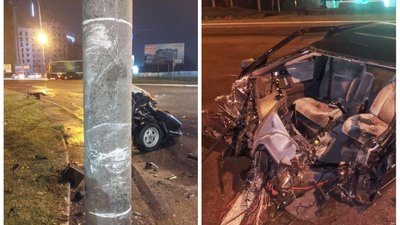 Мав ознаки сп'яніння: у Рівному водій авто врізався в стовп на кільці — поліція