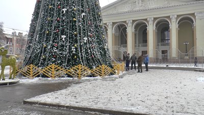 Процес демонтажу ялинки у Полтаві Процес демонтажу ялинки у Полтаві