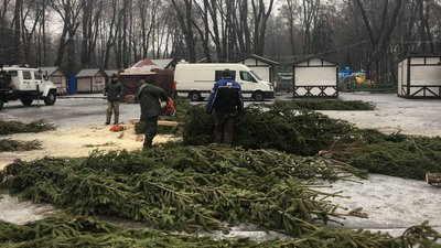 У Вінниці монтують каркас ялинки У Вінниці монтують каркас ялинки