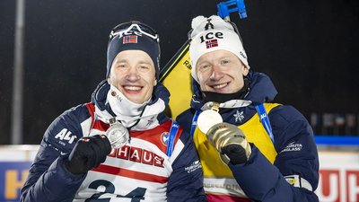 Тар'єй Бьо та Йоганнес Бьо, біатлоністи збірної Норвегії на ЧС-2024.