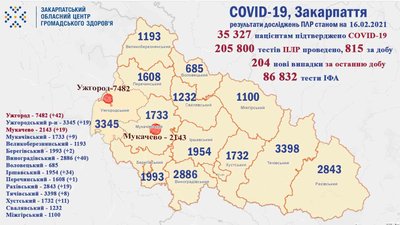 На Закарпатті за добу підтвердили понад 200 нових випадків COVID-19