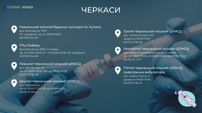 Центри вакцинації на Черкащині: де можна зробити щеплення? Центри вакцинації на Черкащині: де можна зробити щеплення?
