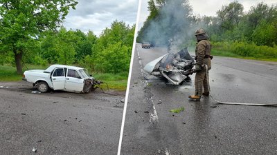 Лобове зіткнення легковиків із займанням під Харковом: травмовані двоє водіїв