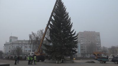 На майдані імені Сергія Корольова у Житомирі встановили головну новорічну ялинку
