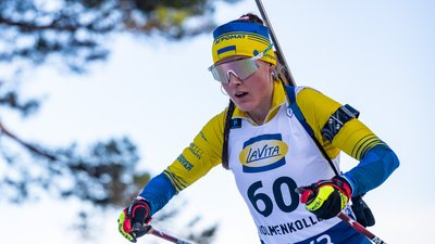 Олександра Меркушина на етапі Кубка світу з біатлону у Голменколлені