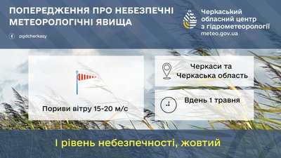"Жовте" попередження: на Черкащині прогнозують шквали "Жовте" попередження: на Черкащині прогнозують шквали