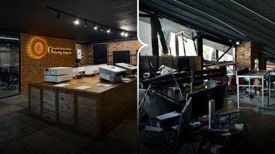 Офіс компанії до та після атаки РФ на Одесу 2 вересня 2026 року