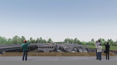 "Відкритий перелом". Презентували проєкт меморіалу на зруйнованому мосту в Ірпені "Відкритий перелом". Презентували проєкт меморіалу на зруйнованому мосту в Ірпені