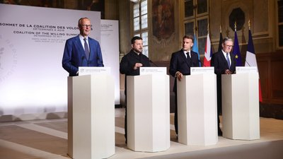 Фрідріх Мерц, Володимир Зеленський, Емманюель Макрон, Кір Стармер 