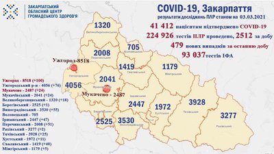 Майже 500 нових випадків COVID-19 виявили на Закарпатті Майже 500 нових випадків COVID-19 виявили на Закарпатті