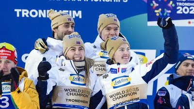 Збірна Норвегії — чемпіони змішаного турніру лижних двоборців ЧС-2025.