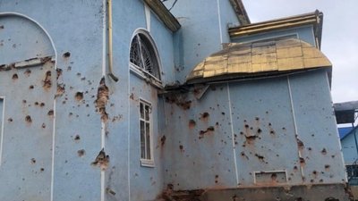 4 квітня 2022 року. Храм Різдва Пресвятої Богородиці в Дергачах 4 квітня 2022 року. Храм Різдва Пресвятої Богородиці в Дергачах
