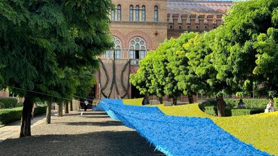 Елементи національного рекорду — герб і прапор з маскувальних сіток