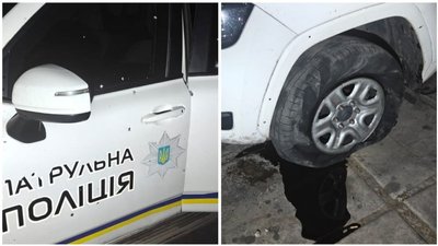 Авто патрульної поліції, яке атакував російський дрон у Херсоні