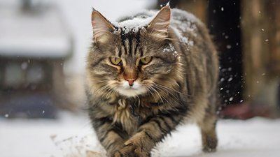 Скажений кіт на снігу