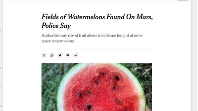 New York Times "помилково" опублікувало статтю про кавуни на Марсі New York Times "помилково" опублікувало статтю про кавуни на Марсі