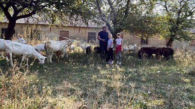 Руслан разом з доньками доглядає за козами