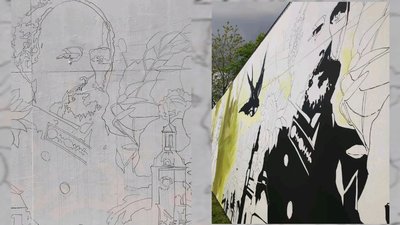 З архітектурними візитівками Вінниці й Леонтовичем: вінничанка розповіла, як створила мурал у Німеччині З архітектурними візитівками Вінниці й Леонтовичем: вінничанка розповіла, як створила мурал у Німеччині