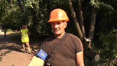 У Житомирі комунальники з ночі почали прибирати місто від повалених вітром дерев У Житомирі комунальники з ночі почали прибирати місто від повалених вітром дерев