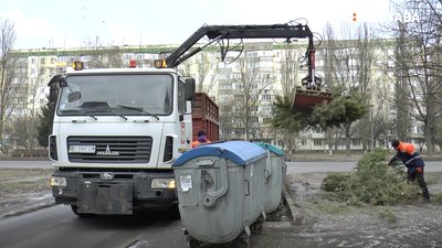 Полтавські комунальники збирають ялинки Полтавські комунальники збирають ялинки
