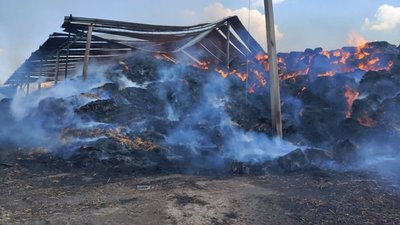 Миколаївські рятувальники ліквідують пожежу на території ферми